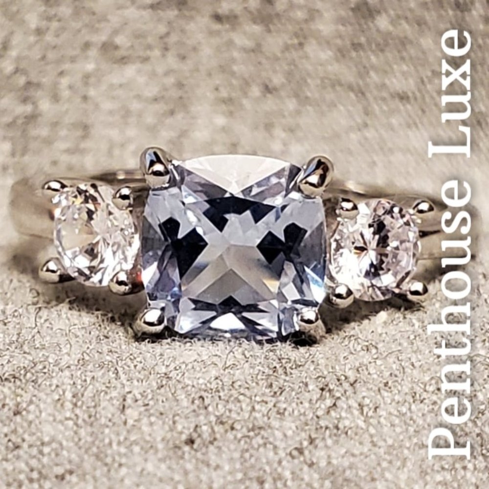 SOLID 925 Sterling Silver Aquamarine & White Topaz Ring